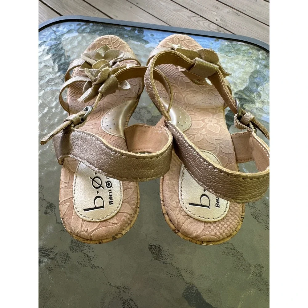 BOC Gold Flower Wedge‎ Sandals Ankle Strap Cork Heel Summer Shoes 8